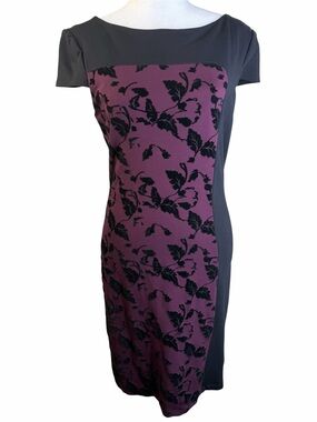 Carmen by Carmen Marc Valvo Black & Plum Floral Sheath Dress Size 6